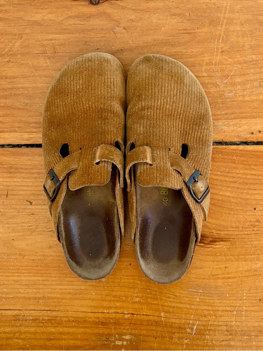 Birkenstock Boston Clogs Corduroy Brown Suede Buckle Slip On EU 40